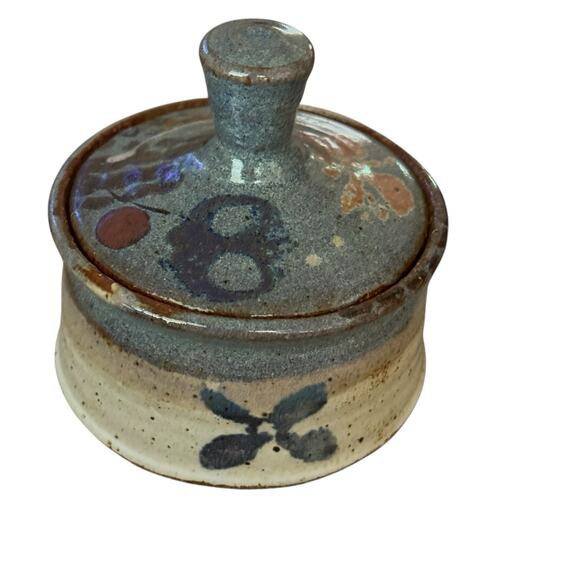 Vintage Pottery Jar Lid Box Stoneware Glazed Trinket Box Jewelry Signed Reyes - Picture 4 of 8